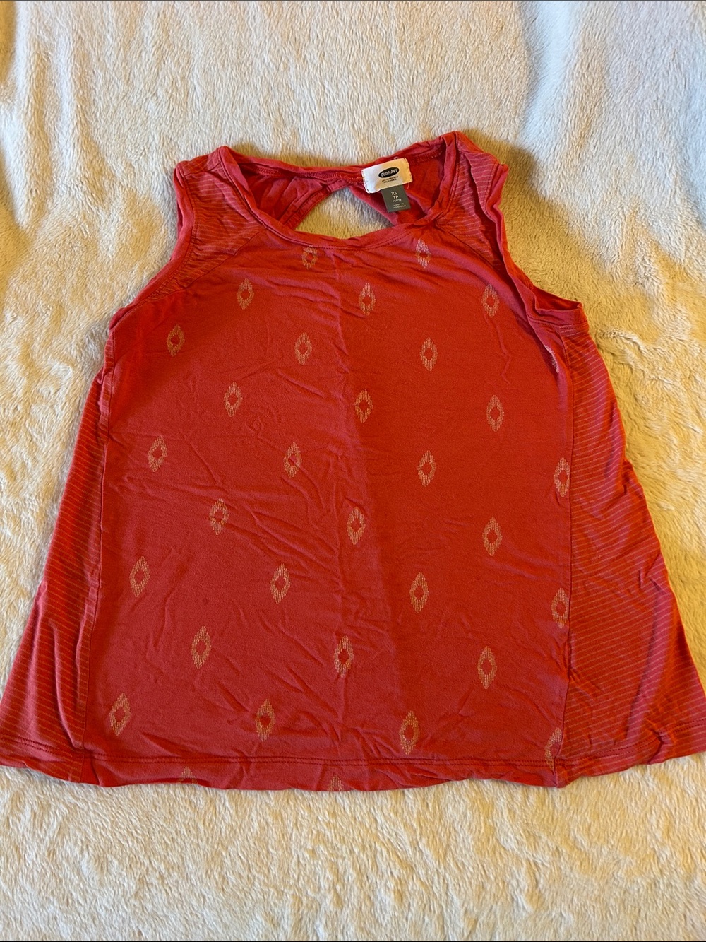 Old Navy Coral Sleeveless Tank with Subtle Diamond Pattern